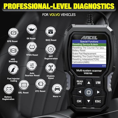 ANCEL VOD700 All System OBD2 Scanner Fits for Volvo Car Code Reader Full Function Diagnostic Scan Tool ABS Bleeding Injector Oil ETC SRL BMS EPB TPMS Reset Tool