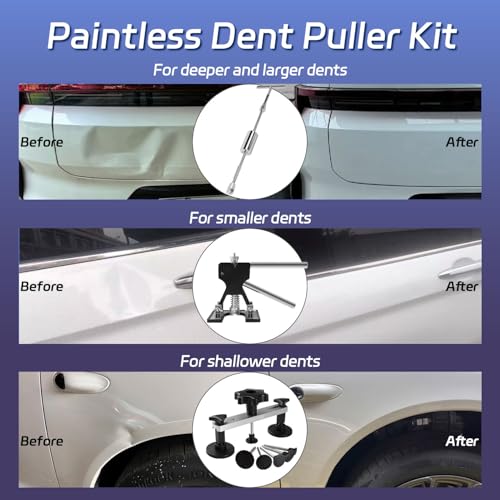 VEXTRO Dent Puller Kit - Paintless Body Repair Tools with Slide Hammer T-Bar Bridge Puller Glue Gun and Sticks - for Car Hail Damage and Door Ding Removal on Trucks SUVs or Auto Metal Surfaces