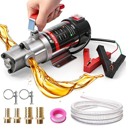 Oil Change Pump, 3.2 GPM Oil Extractor Pump 24V 100W Oil Transfer Pump Includes 10FT Steel Wire Hose, Portable Handle Design, Suitable for Engine Oil, Transmission Oil - color: Pump+Hose