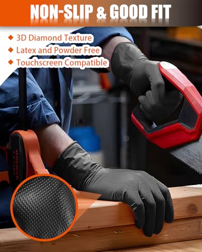 10 Mil Nitrile Gloves Disposable Heavy Duty Rubber Chemical Resistance Gloves for Mechanic - color: Black of 10, size: Large