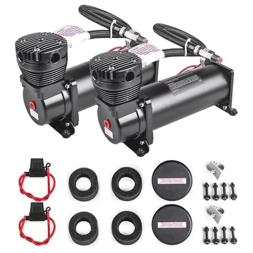 Heavy Duty 200 PSI Air horn Compressor Dual Value Pack, 3/8 NPT Train Horn/Air Ride Compressor, Fittings for 12V Train/Truck/Car,Air Suspension horn Compressor BLACK - color: Black 3/8-dual Pack