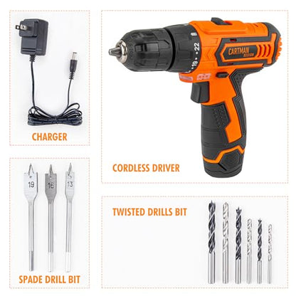CARTMAN Orange 198-Piece 12V Cordless Drill Tool Combo Kit | Complete DIY repair tools for home, office & garden maintenance, professional household tool set with robot style storage box - style: 198 PC