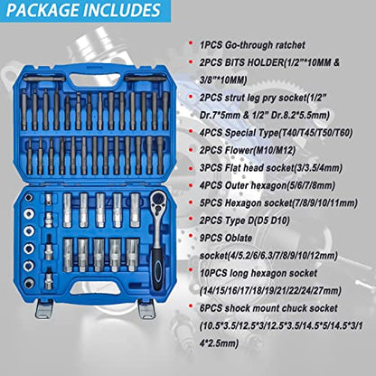 50PCS Drive Shock Absorber Tool Kit, Suspension Shock Absorber Strut Nut Removal Installation Tool Socket Wrench Kit Tribus Tools Set for All Vehicles