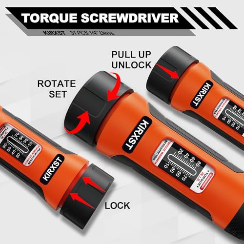 32 PCS 1/4" Drive Long Shank Torque Screwdriver, 10-80 Inch Pound Torque Screwdriver Set with S2 Bits and Socket Adapter for Maintenance, Tools, Bike Repairing and Mounting - size: 10-80inch.L