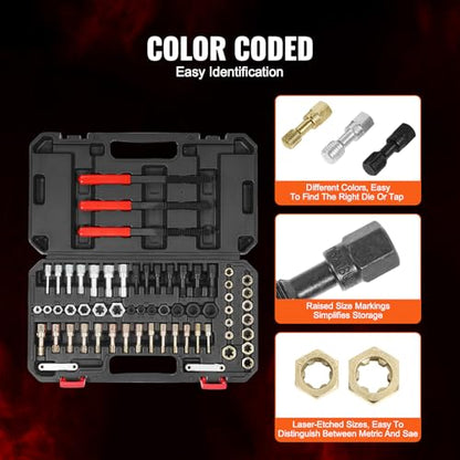 VEVOR Thread Restorer Kit 61Piece Thread Chaser Set - UNC UNF and Metric Thread Restorer Tool wit Thread Files Storage Case - Heat Treated Steel for Mechanics DIY Enthusiasts - size: 61PCS, style: SAE&METRIC