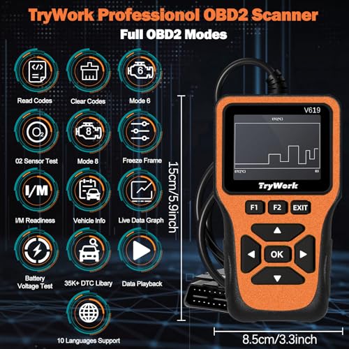 OBD2 Scanner Diagnostic Tool, Check Engine Code Reader with 35901 DTC Lookup, Mode 6 & 8, I/M Readiness for All OBDII Cars Since 1996 (Yellow) - color: Yellow