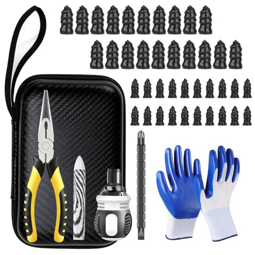 Tire Repair kit with tire Plug Screw Type,Suitable for Cars,Trucks,Motorcycles,SUV,ATV, Heavy Duty Quick Flat tire Puncture Repair Nail kit for Tractor - color: Emergency Tire Repair Kit