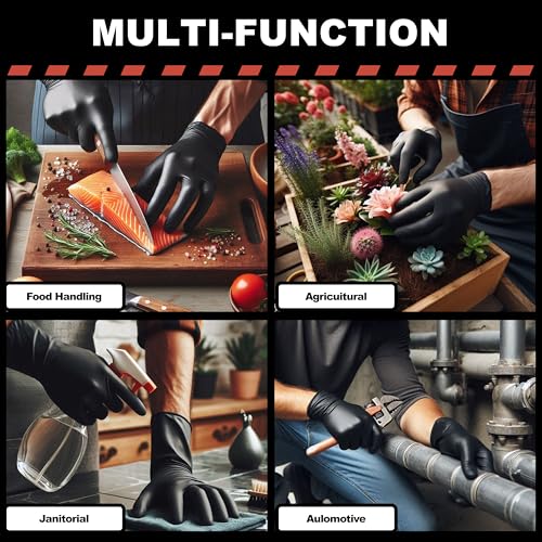 ARKEVA Black Nitrile Disposable Gloves 6 Mil. Chemical Resistance, Tear-Resistance, Latex & Powder Free - size: Large