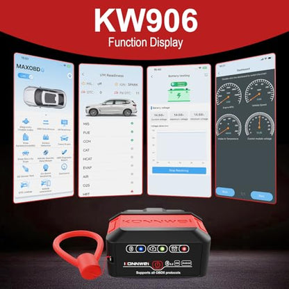 KONNWEI KW906 Red OBD2 Scanner Bluetooth (Red) - color: Red