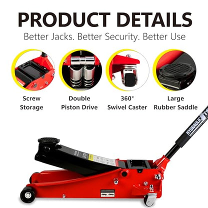 3.5 Ton Low Profile Floor Jack Hydraulic Jack Heavy Duty Steel Floor Jack with Dual Piston Quick Lift Pump 3.5 Ton (7000 lb) Capacity Lift Range 4.0"-21.0" Red - color: Red 3.5T Dual Pump 4.0"-21.0"