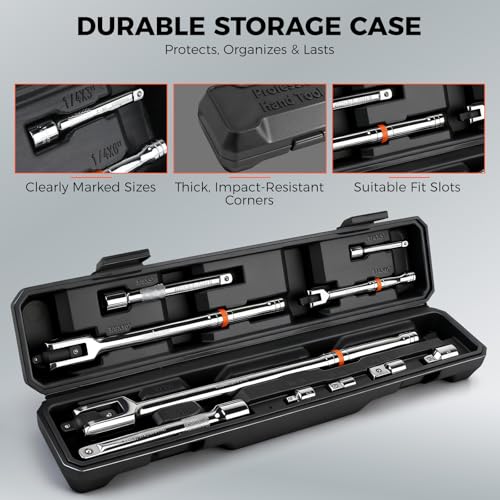 HORUSDY 10-Piece Dual-Drive Breaker Bar Set, Heavy-Duty Torque Kit with 360° Rotatable Head, Premium Cr-V Steel, Spring-loaded Detent Ball, Extension Bars & Socket Adapters, Durable Storage Case - style: 10-Piece Dual-Drive
