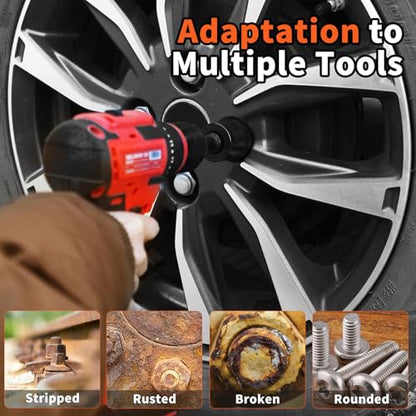 6 PCS Lug Nut Removal Tool, Drive Lug Nut Remover Socket Tool for Damaged, Frozen, Studs, Rusted, Rounded-Off Bolts & Nuts Screws（22mm,24mm,25mm,27mm） - style: 22mm,24mm,25mm,27mm