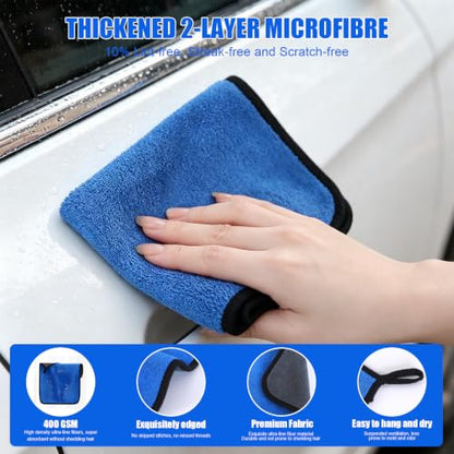 6-Pack Car Cleaning Kit: 2 Scratch-Free Microfiber Wash Mitt, 2 Car Wash Sponge & 2 Microfiber Towels for Cars – Complete Car Wash Set for a Streak-Free Shine - color: 6 Pack