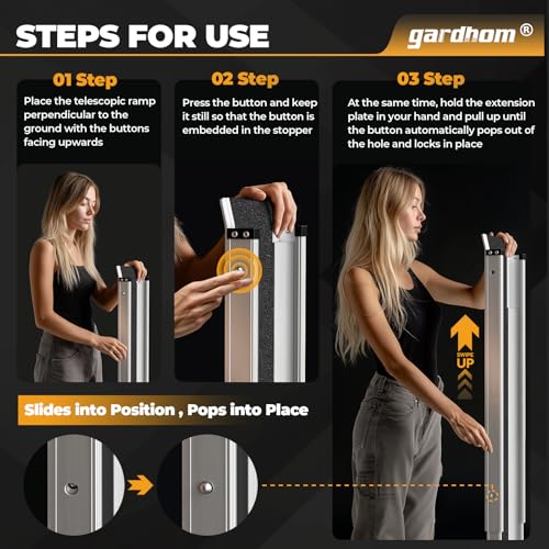 gardhom 1Pair Wheelchair Ramp 6FT Telescopic Ramps for Wheelchairs 600lbs Capacity Portable Wheelchair Ramps for Steps Home Threshold Doorways Steps Stairs with Carrying Bag - size: 6FT(can be used as 3.5FT or 6FT)