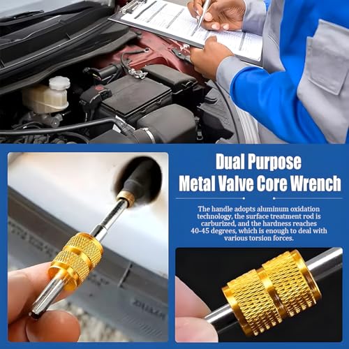 Car Tire Valve Stem Removal Tool, Multifunction Vehicle Wheel Air Stem Remover Installation Tool with 20 Valve Cores and 10 Caps, Automotive Tires Repair Accessories, Universal Fit