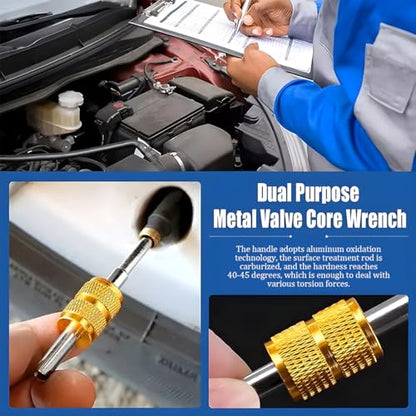 Car Tire Valve Stem Removal Tool, Multifunction Vehicle Wheel Air Stem Remover Installation Tool with 20 Valve Cores and 10 Caps, Automotive Tires Repair Accessories, Universal Fit