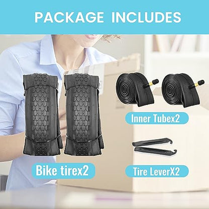 Hycline 2-Pack Cruiser Bike Tires Set: 24/26x2.125 inch Folding Replacement High-Performance Wear-Resistant Tires with Inner Tubes & Tire Levers for Beach & Urban Commuter Bikes - color: Black Set-26x2.125