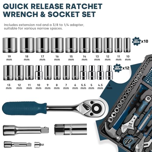 Enventor Tool Set, 220-Piece Home Tool Kit with Toolbox, Wrench and Hand Tools for Home Repairs, Auto Maintenance, DIY & General Use,Household Repair Tools for Men & Women, Blue - color: Blue