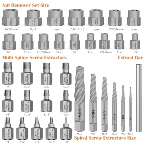 36Pcs Bolt Extractor Set and Spiral Screw Extractors, 2-in-1 Multi-Spline Screw Extractors, Stripped Screw Remover for Damaged, Frozen, Studs, Rusted, Rounded-Off Bolts, Nuts & Screws - size: 36 Pieces