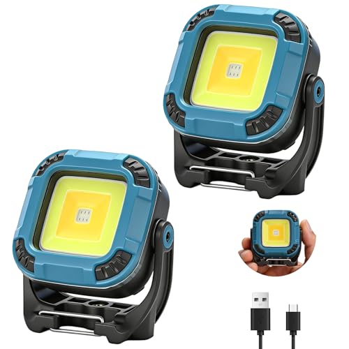 2 Pack Rechargeable Magnetic Work Light, 1100 LM Portable Light | LED Work Light, IP65 Waterproof, Hook, Magnetic Light for Mechanics, Car Repair, Emergency, Compact, 1200mAh(Blue) - color: Blue, size: 2 Pack