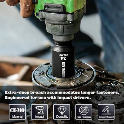 1/2 Drive Deep Axle Nut Impact Socket Set,12 Point Socket Set Metric, CR-MO, 30mm, 32mm, 34mm, 36mm, 4-Piece 1/2" Heavy Duty Socket Set (12 point can also be used at 6 point) - color: 12 Point 4pcs 1/2" Metric
