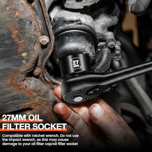 BLACKROBOT 27mm Low Profile Oil Filter Socket, 3/8" Drive 6-Point Oil Filter Cap Remover and Installer Tool, Chrome Vanadium Steel - size: 27mm