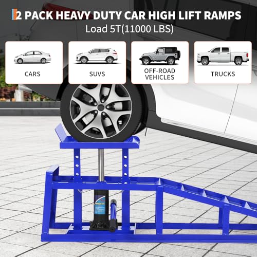 2 Pack Hydraulic Car Lift Ramps 5T Heavy Duty Low Profile Garage Truck | 10000lbs Capacity, Vehicle Service Lift, Trailer Maintenance, Available in Black Red Blue - color: Blue