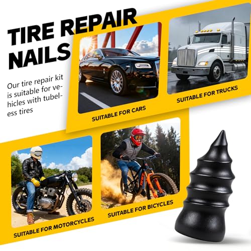 CHRORINE 30 Pcs Tire Repair Rubber Nail 2 Sizes Vacuum Tire Repair Kits Screw in Tire Plugs Suitable for Repairing Tires of Cars Motorcycles Trucks and Tractors