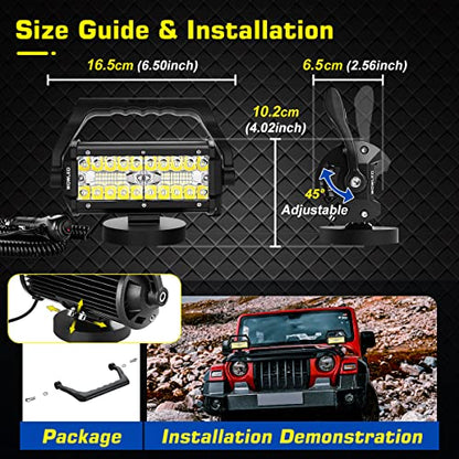 WFPOWER Portable LED Work Light with Magnetic Base, 120W Super Bright Waterproof Flood & Spot Lights Job Site Lighting Fog Lights for SUV Boat Bar Truck Outdoor Camping Car Repairing Emergency Lights - size: 7inch Combo Magnetic Lights