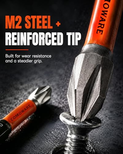 COMOWARE 10PCS PH2 Impact Screwdriver Bit Set, 2" Magnetic Phillips Drill Bits #2, S2 Steel 1/4" Hex Power Bit Set with Storage Case and Carabiner Clip, Impact Rated for Drill and Driver - color: Ph2 10pcs