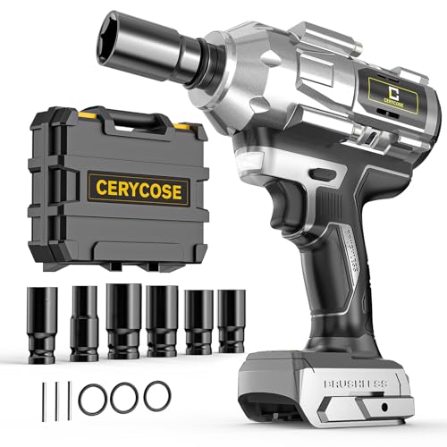 Cordless Impact Wrench 1/2 inch for Dewalt Battery 900FT-LBS with 6 Sockets and Durable Toolbox Brushless Impact Gun Includes LED Work Light (950Ft-lbs Wrench with 6 Sockets) - color: For Dewalt With 6 Socket