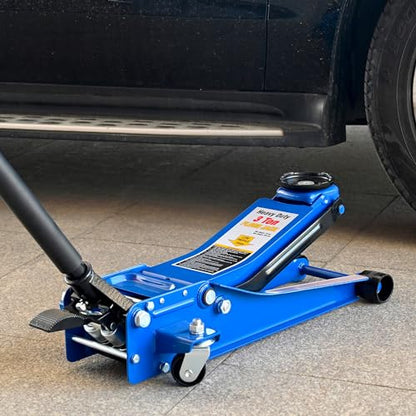 Hydraulic Low Profile Aluminum and Steel Racing Floor Jack, Quick Lift Pump Blue 6600 lbs 3T Heavy Duty Horizontal Double Pump Floor Jack Foot Model