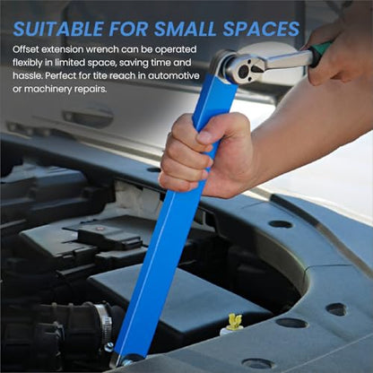 Offset Extension Wrench, Zero Degree Ratchet Extension Set Impact Ready Socket Wrench Extender Tool with 1/2", 1/4", 3/8" Drive Adapters and 1/4" Socket for Tight Place (Blue) - color: Blue