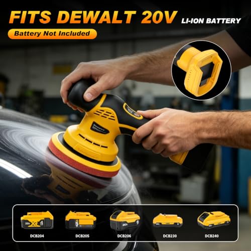 Cordless Car Buffer Polisher kit, 9 Speed Orbital Polisher, 6 Inch Compatible with DEWALT 20V Battery(No Battery),1800-7200RPM, for Car Boat Waxing/Scratch