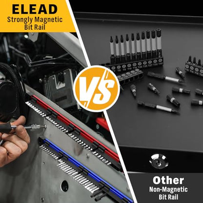 ELEAD 2-Piece Magnetic Slidable Drill Bit Holder, 80 Holes Bit Storage with Strong Magnetic Rail, Screwdriver Drill Bit Organizer for Your Specialty(Bits Not Included) - style: 2 Drill Bit Holder with Magnetic Rail