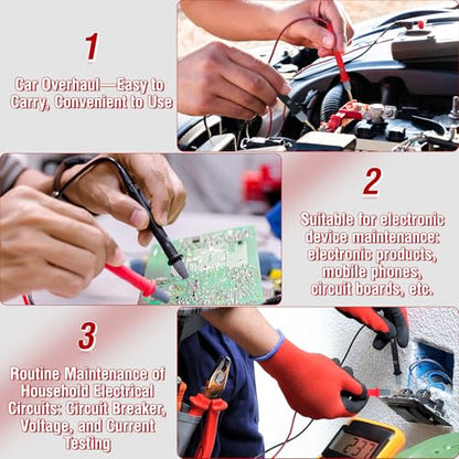 Professional Multimeter Test Leads Kit,Extra-Long Silicone Meter Leads 1000V 20A, High Temperature, Freeze & Tear Resistant for Fluke, Klein,AstroAI, Interchangeable Hard & Soft Probe Tips