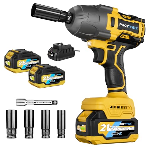 900Ft-lbs (1200N.m) Impact Wrench, 1/2" Cordless Impact Gun, 21V High Torque Brushless Impact Driver, 2x4.0Ah Batteries Electric Impact Motor Variable Speeds for Car/Pickup Truck/Mower, Yellow - color: Yellow