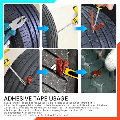 15PCS Tire Plug Kit Seal Strip + 60PCS Screw in Tire Plugs,All-in-One Flat Tires Repair Kit with Plugs for Puncture Fixing,Tires Repair Plug Car Tools for Roadside Emergencies