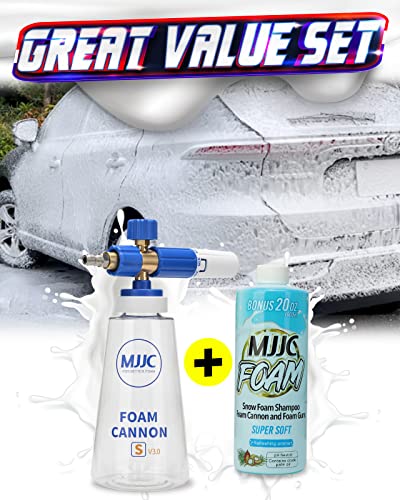 MJJC Foam Cannon S V3.0 (Thicker Snow Foam Technology) with 1/4 Inch Quick Connector for Pressure Washer & MJJC Foam Soap(20 fl oz) Kit - color: V3.0 (1/4" Quick Connector) + SOAP (20 fl oz)