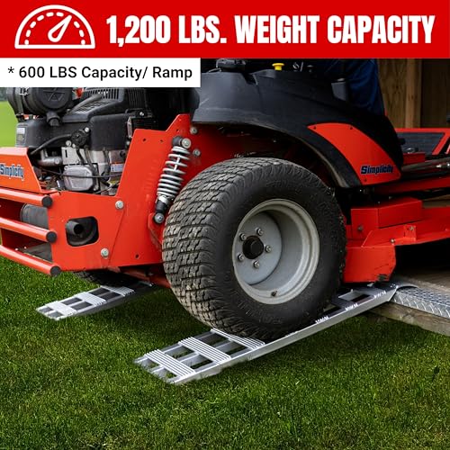 GEN-Y Hitch Aluminum Loading Ramps - Set of Two 40-Inch x 11-Inch Ramps for ATVs, Motorcycles, Mowers, Carts, and Sheds - 1,200 LBS. Combined Capacity with Serrated Rungs