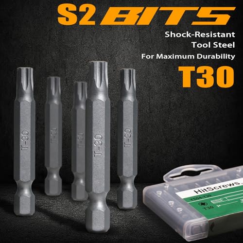 2 Inch Magnetic T30 Torx Bits, S2 Steel Star Screwdriver Bits, 1/4" Hex Shank, CNC Precision Tips, 10-Pack in Slide-Out Storage Case, Drill/Impact Driver Compatible - size: T30