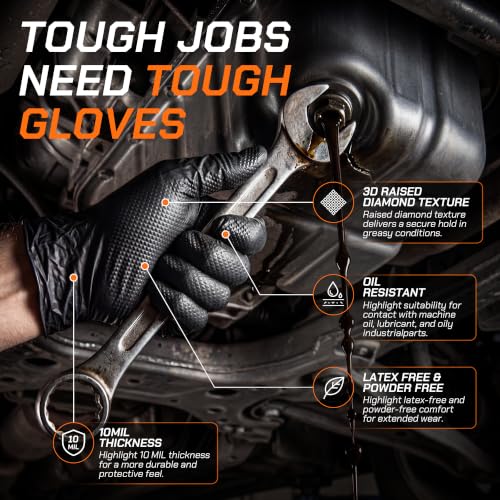 10 Mil HEAVY DUTY Nitrile Gloves Latex Free Rubber Disposable Gloves with Diamond Textured Mechanic BBQ Cooking Gloves - size: Large