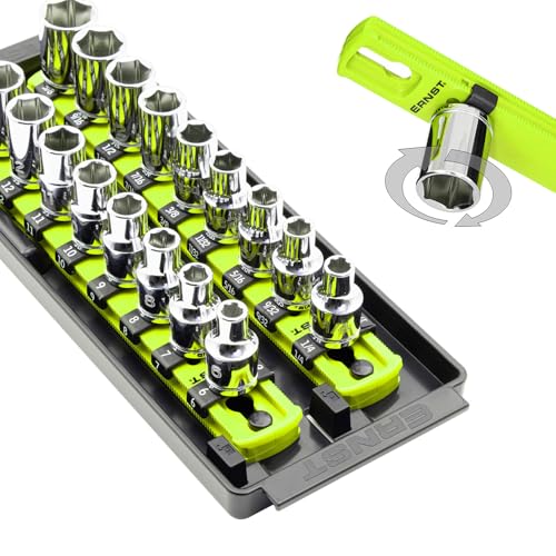 Ernst Manufacturing 8-Inch Socket Boss, 2-Rail Socket Tray, HI-VIZ 3/8" Drive Twist-Lock Organizer, Made in the USA - color: Hi-viz, size: 2-Rail, style: 3/8" Drive