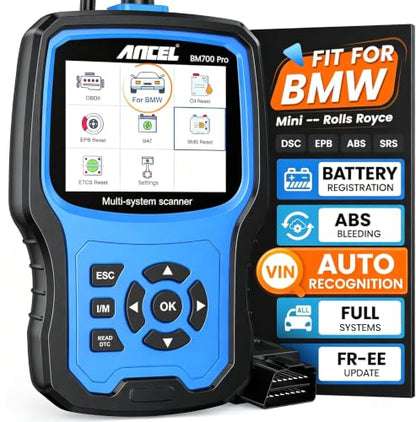 ANCEL BM700 PRO Fit for BMW Scanner - Battery Registration Tool, Code Reader for BMW/Mini/RR, Advanced OBD2 Scanner Auto V-I-N, Full System Diagnostic for BMW Scan Tool with All Reset Services (Blue) - color: BM700 Pro Blue