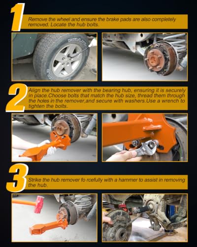 Wheel Bearing Hub Removal Tools Kit for 5, 6 and 8 Lug Bolt-On Hubs | Hub Buster Puller for Seized Wheel Bearing Hub Assemblies, Automotive Axle Hub Removal Tool - color: Orange