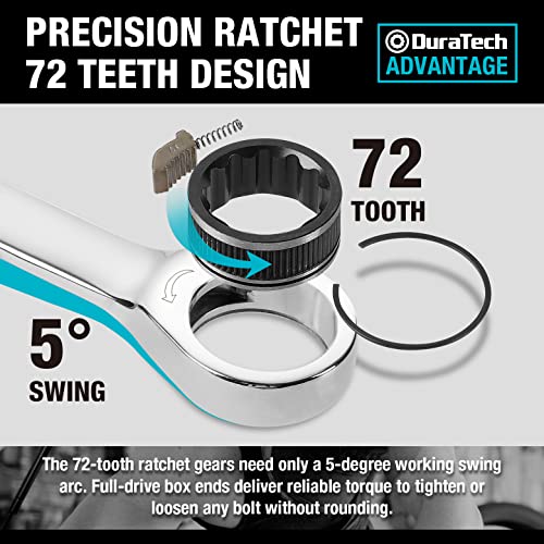DURATECH 12-Piece Ratcheting Combination Wrench Set, Metric, 8-19mm | 72-Tooth, CR-V Steel, Organized in Storage Case