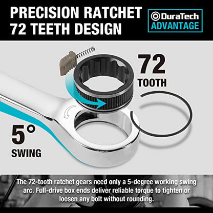 DURATECH 12-Piece Ratcheting Combination Wrench Set, Metric, 8-19mm | 72-Tooth, CR-V Steel, Organized in Storage Case
