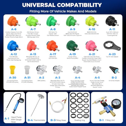 DISEN 30Pcs Coolant Pressure Tester Kit, Master Coolant Vacuum Refill Kit with 17 Radiator Adapters, Radiator Cooling System Pressure Tester & Vacuum Purge Tool for Cars, Trucks, SUVs - size: 30pcs