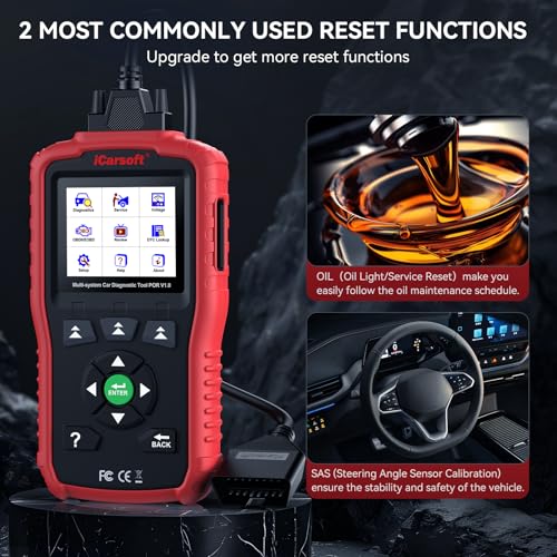 iCarsoft POR V1.0 for All System Diagnostic Tool Porsche 1996-2025 Oil/SAS Reset Battery Test 10 OBD2/EOBD Modes CAN FD Car Scan Code Reader/DTC/Live Data/Freeze Frame Lifetime Free Update Scanner