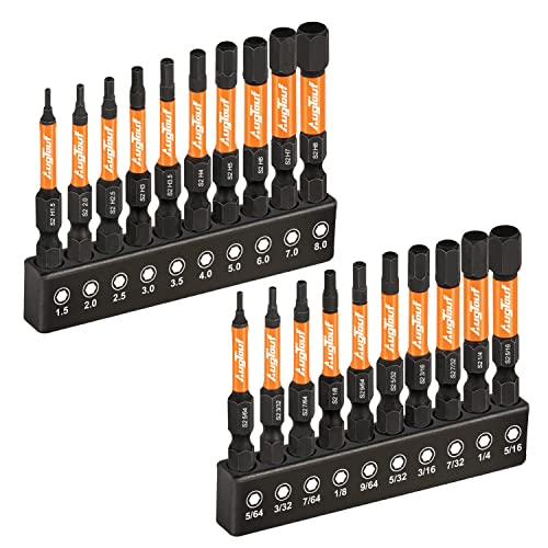 toolant Impact Hex Head Allen Wrench Drill Bit Set 20pcs (Metric&SAE), 1/4” Hex-Shank S2 Steel Hex Bits Set, CNC Machined Tips with Magnetism, 2” Long with Storage Box - size: 20pcs(Metric&SAE)